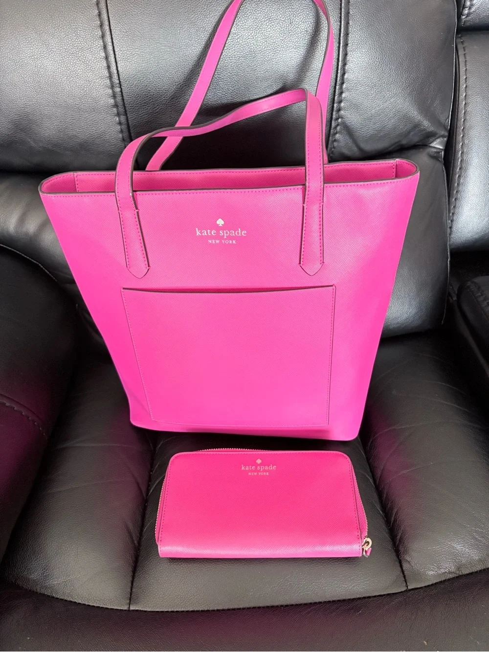 kate spade Hot Pink Leather Tote with Matching Zip Wallet
